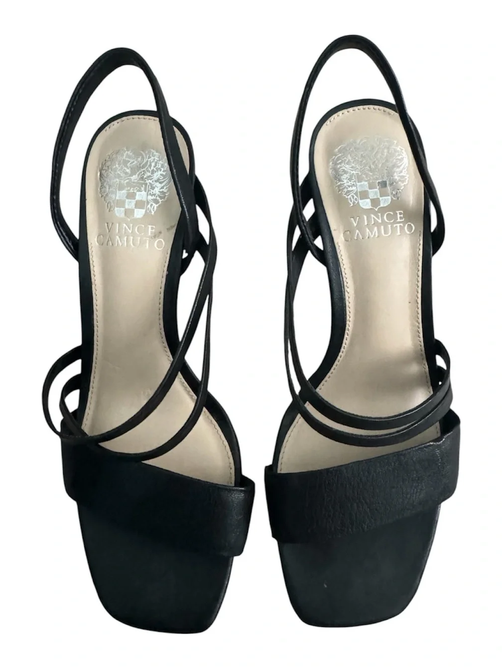 Vince Camuto Savesha Black Leather Strappy Slingback Heels Size 7